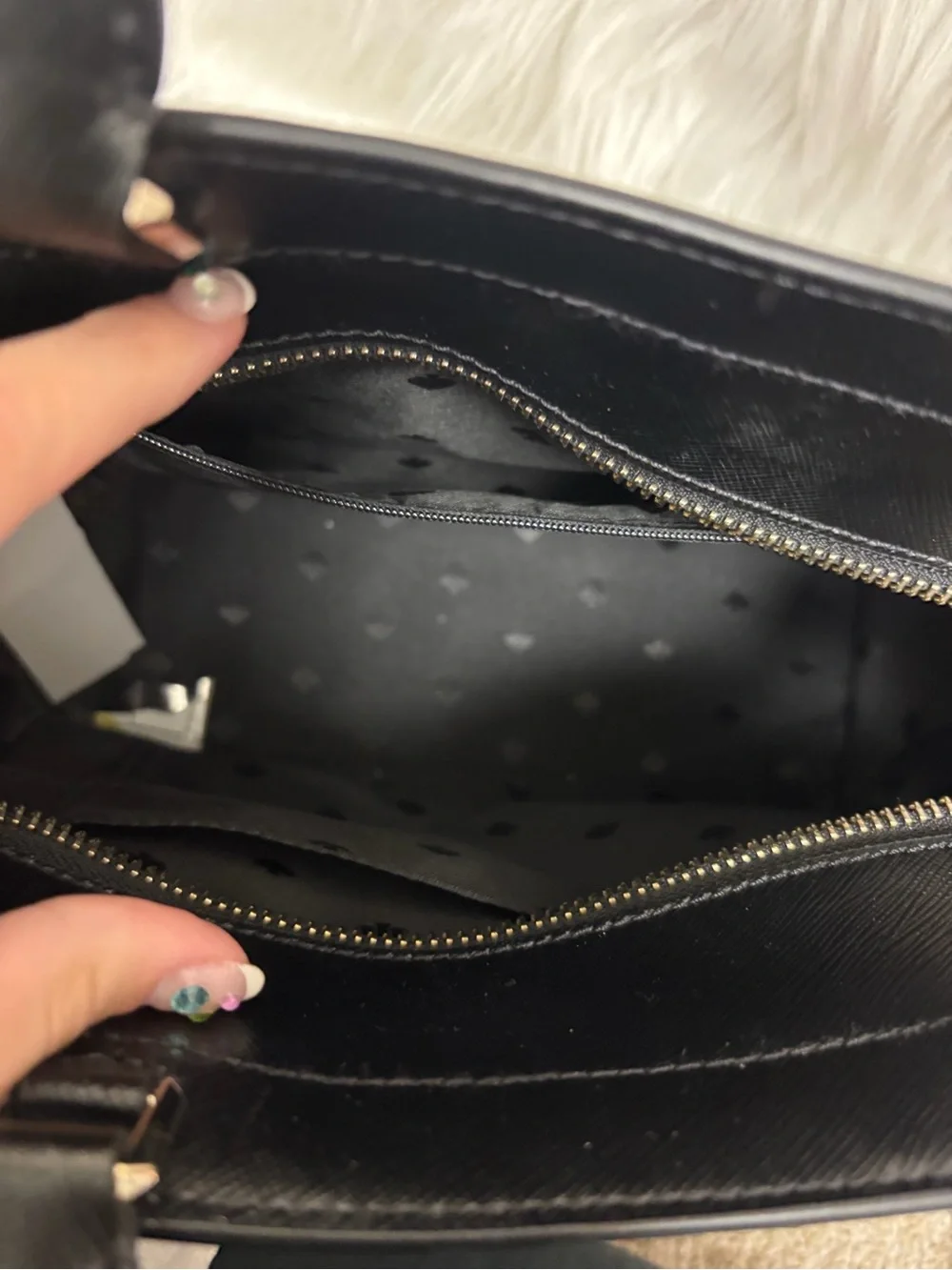 Kate Spade Black w/ Pink, Green, and Yellow Striped Saffiano Leather Satchel - Picture 5 of 7